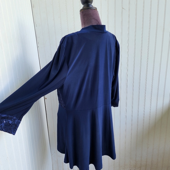 R&M Richards Women's Navy Blue Top  Sparkle Elegant Stretch 3/4 Sleeve Sz 14W - Picture 6 of 12